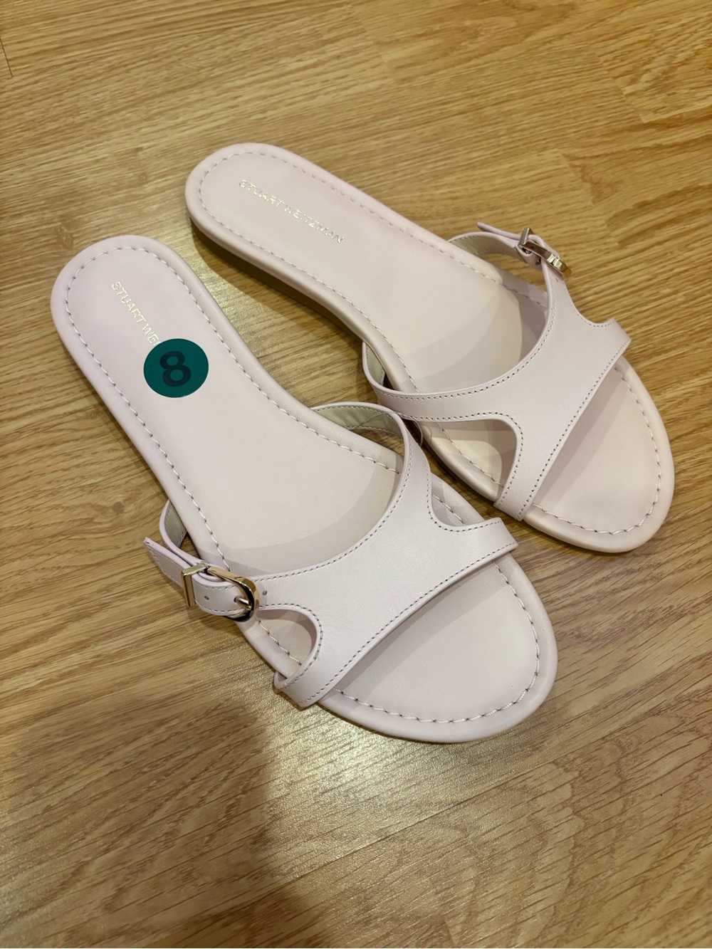 Stuart Weitzman Pale Pink Buckle Slide Sandals